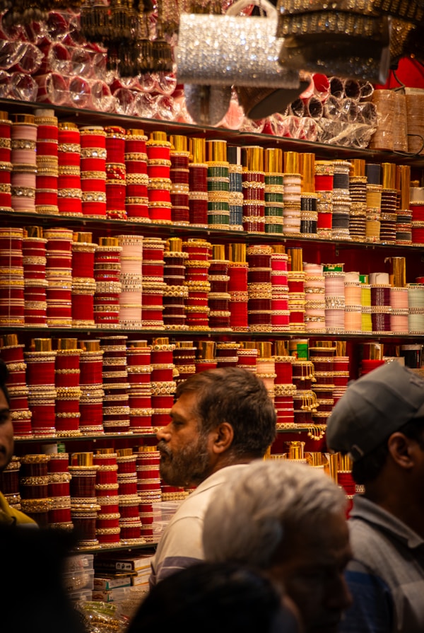 Colorful Indian bangles at a market stall